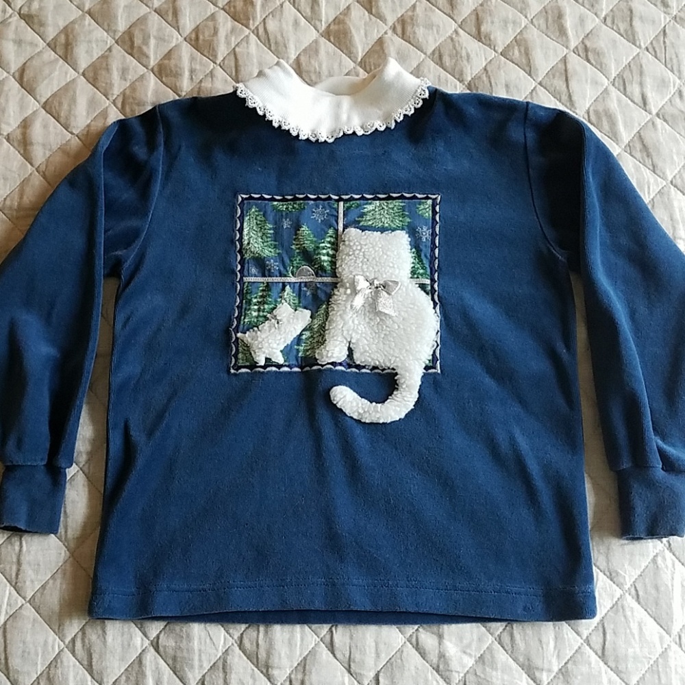 Girls velvet holiday kitty long sleeve shirt